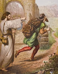 Evangelist directs Christian on his way, illustration from 